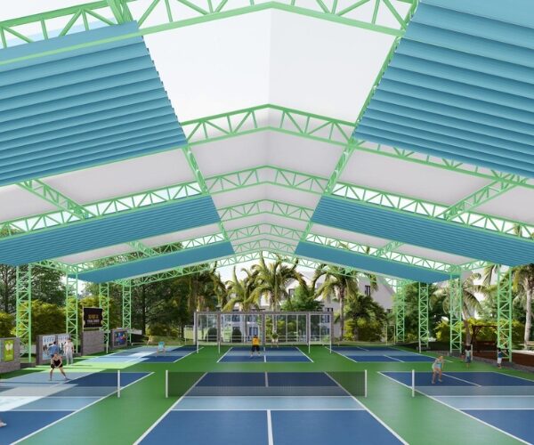 Ngoài ra, mái che sân pickleball cũng giúp làm giảm thiểu bụi bẩn, hạn chế bụi bẩn lá cây và các mảnh mụn khác giữ cho sân luôn sạch sẽ và an toàn cho người chơi.