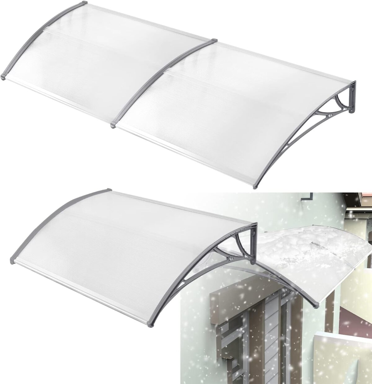 Mái Che Cửa Trước Ngoài Trời, Mái Hiên Cửa Sổ Polycarbonate, 300 x 100 cm, Màu Xám